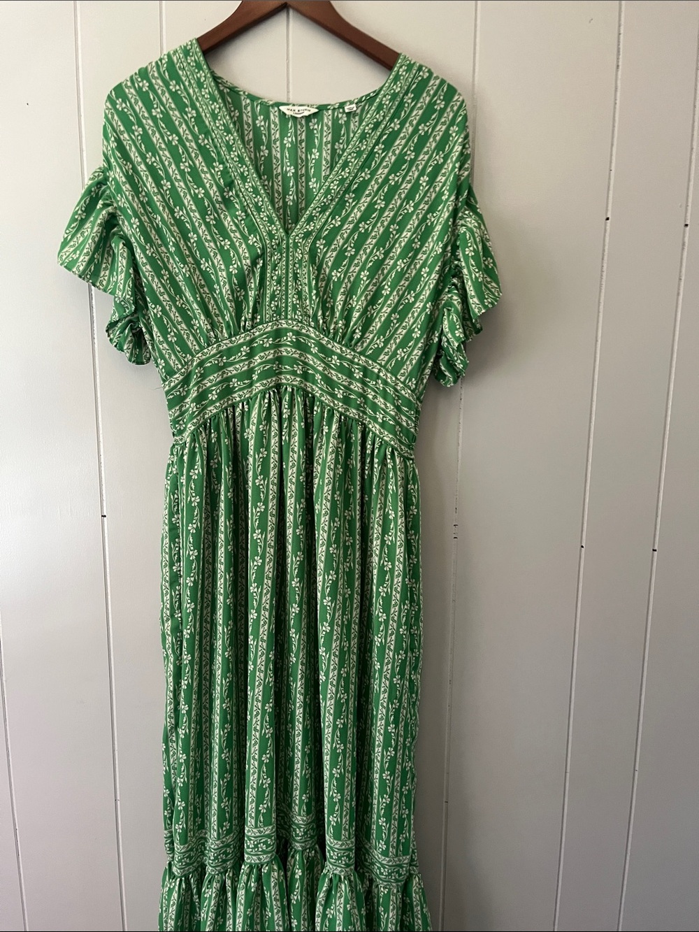 Max Studio Green and White Floral Stripe Maxi Dress
